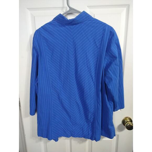 Avenue Woman 18/20 Shirt Blue Striped Classic Collared Button 3/4 Sleeve - Picture 8 of 8